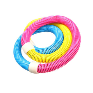 Colorful fitness hoops for home bodybuilding and weight loss, featuring soft, durable rings in vibrant pink, blue, and yellow tones. This compact fitness equipment is perfect for strength training and core exercises.