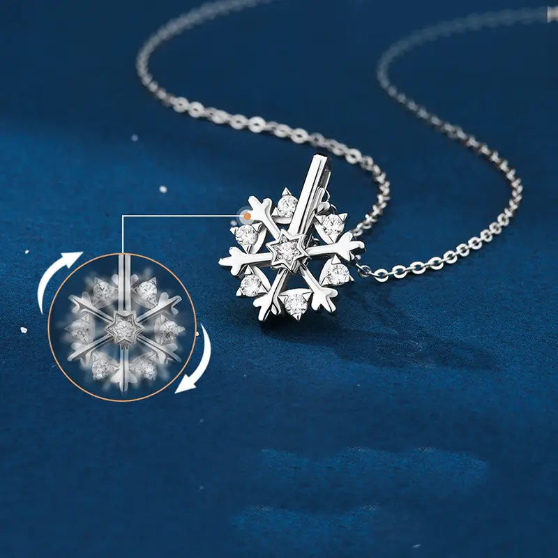 Rotatable 925 Silver Snowflake Necklace Women Luxury Niche