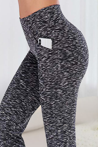 Stylish grey and black printed yoga pants with a side pocket