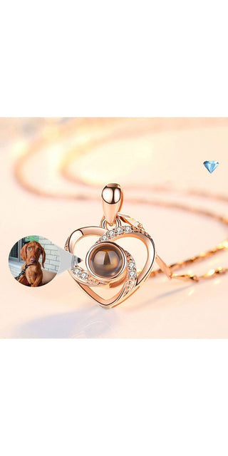 Elegant heart-shaped photo pendant necklace with swirling design for K-AROLE's trendy women's fashion collection.