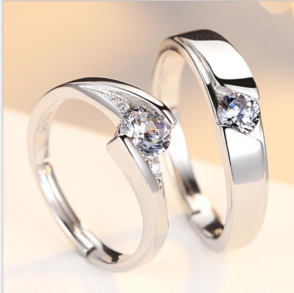 Bagues de Couple Réglables en Argent 925 — Zircons Assortis