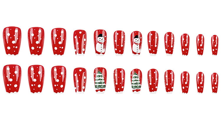 24pcs Christmas False Nails Hat Striped Snowflake Nail Art