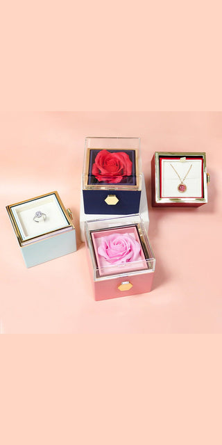 Cutie de cadou pentru trandafiri cu flori de săpun rotative, cutie de ambalaj pentru bijuterii cu trandafiri rotative, cadou de Ziua Îndrăgostiților pentru femei