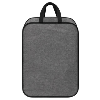 Stylish gray fabric backpack with a black trim and handles, suitable for everyday use or travel.