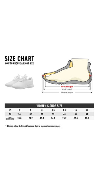 Womens New Lace Up Front Running Shoes. Detailed size chart for accurate fit selection. Comfortable and stylish athletic footwear.