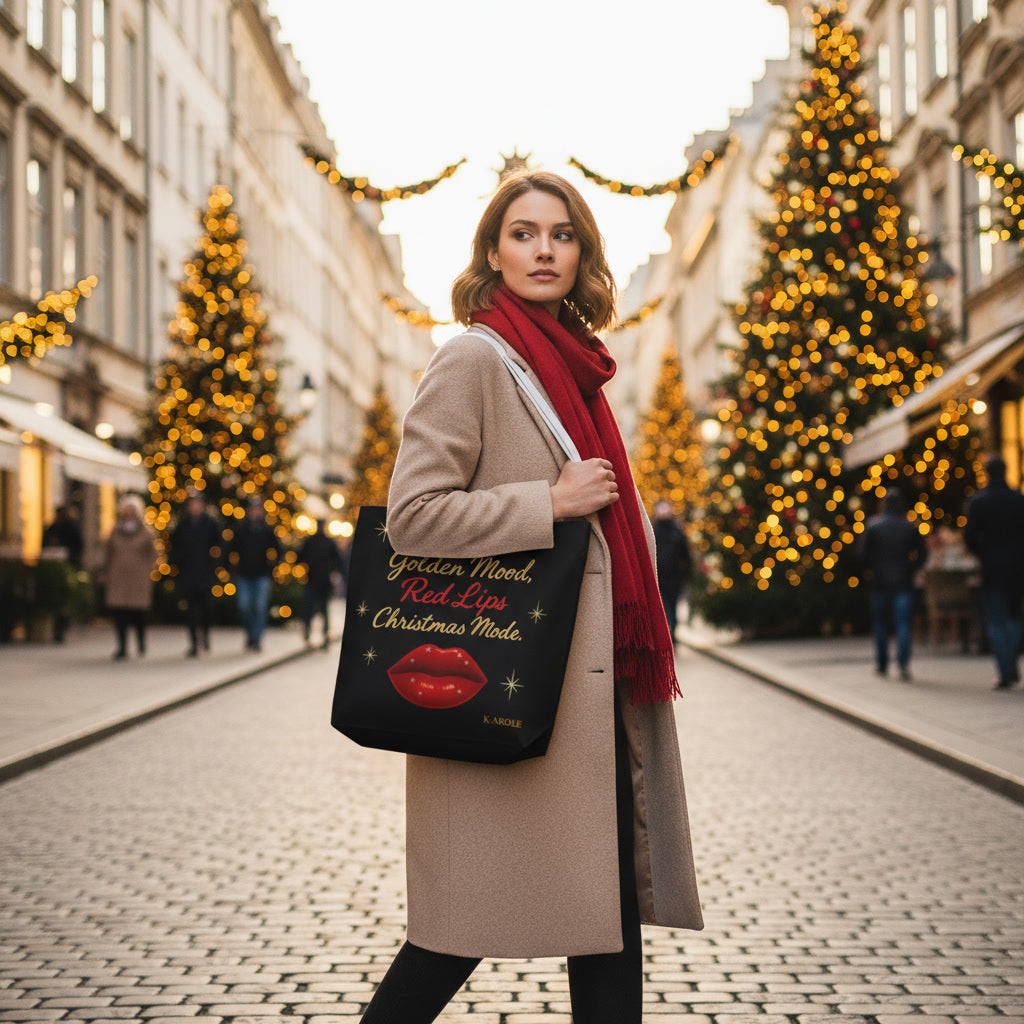 Sac cabas “Golden Mood, Red Lips, Christmas Mode” | K-AROLE™️ Noël chic