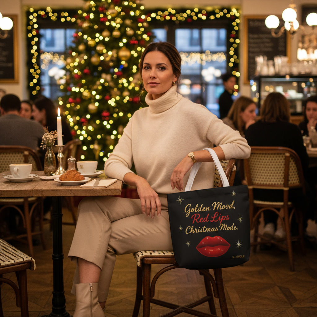 Sac cabas “Golden Mood, Red Lips, Christmas Mode” | K-AROLE™️ Noël chic