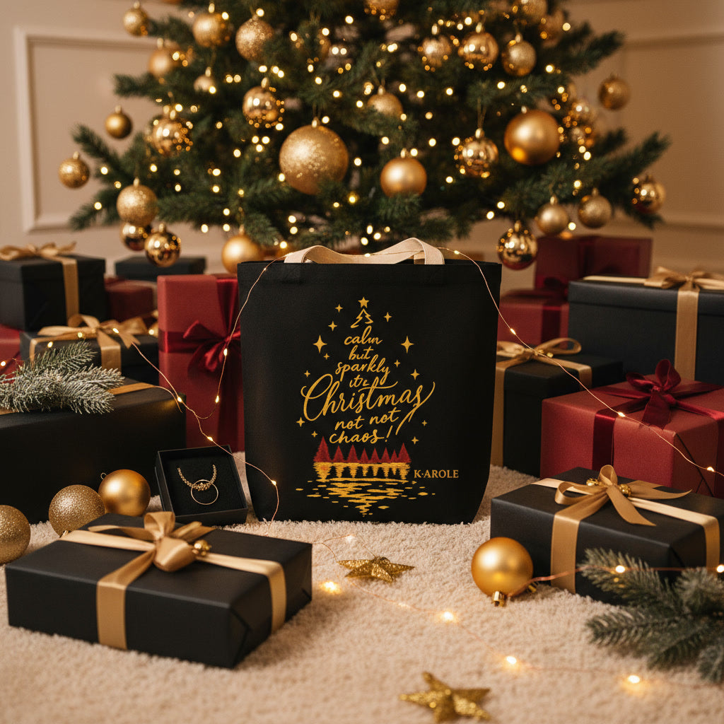 Calm but Sparkly” Christmas Tote Bag | K-AROLE®️ Holiday Chic