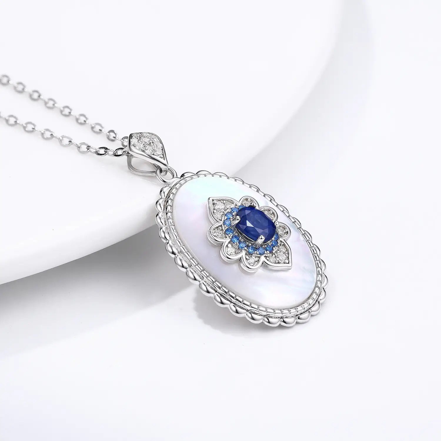 Sapphire Diamond Pendant 925 Sterling Silver Party Wedding