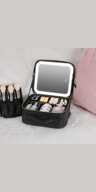 Illuminated LED Makeup Case with Mirror - Portable Storage Bag for Cosmetics, Brushes, and Accessories