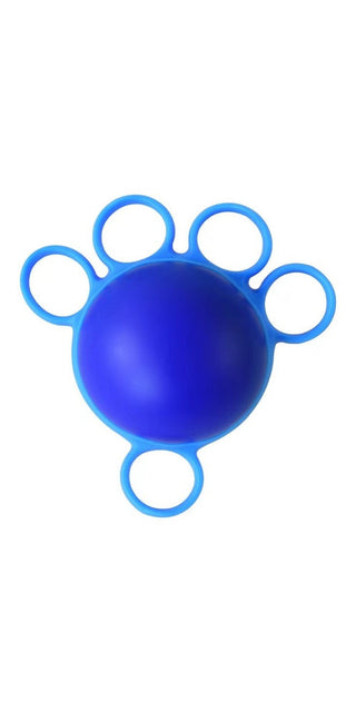 Blue paw-shaped massage ball with five finger grips for targeted muscle relief.