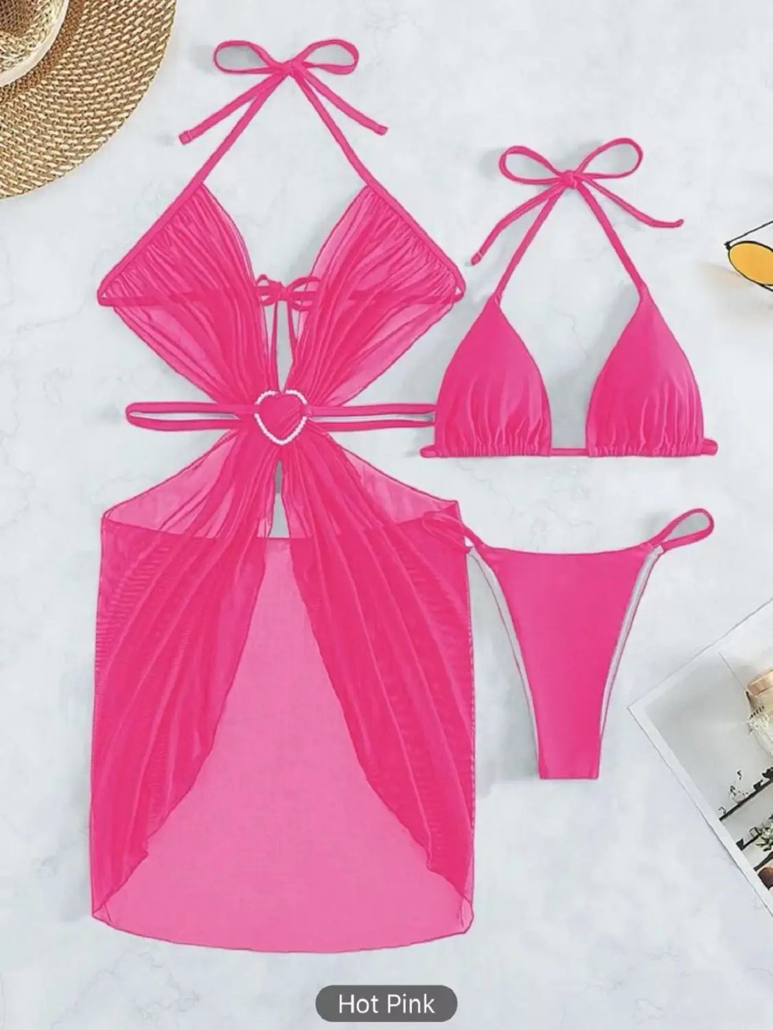 3pcs Halter Neck Bikini Beach Summer Solid Color Split