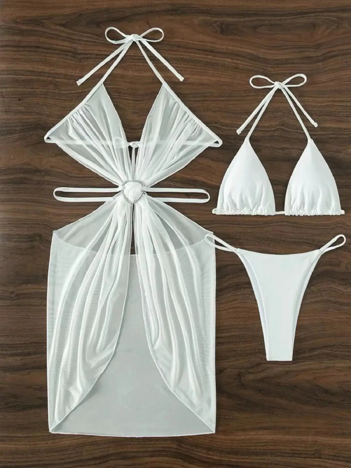 3pcs Halter Neck Bikini Beach Summer Solid Color Split