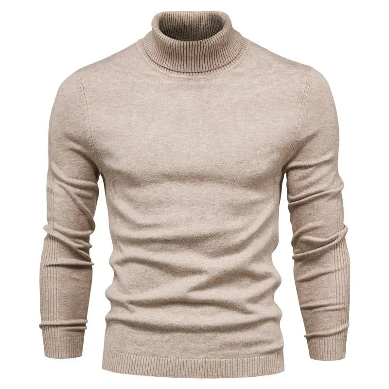 Men’s Solid Color Slim Pullover Turtleneck Sweater Winter