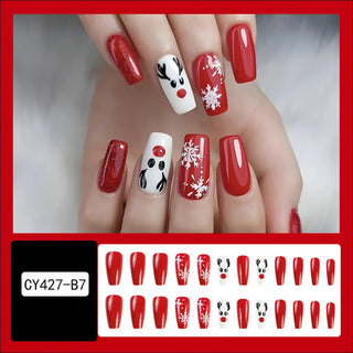 24pcs Christmas False Nails Hat Striped Snowflake Nail Art