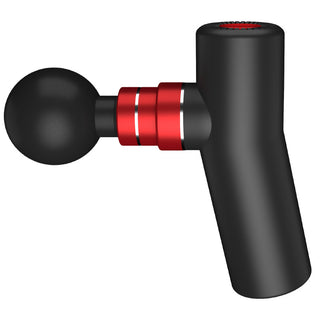 Muscle Massager with ergonomic handle, vibrating ball for targeted relief, sleek black and red design for portable relaxation.