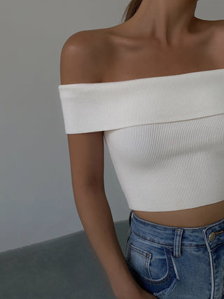 One-shoulder Knitted T-shirt Women's Cropped Crop Top