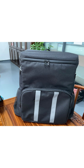 Stylish large capacity insulated backpack from K-AROLE. Featuring a sleek black design with white accents, this versatile picnic bag is perfect for outdoor adventures or everyday use.