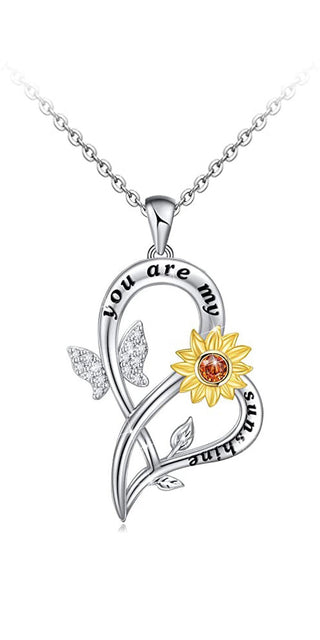 K-AROLE™You Are My Sunshine Sunflower Butterfly Herz Anhänger Halskette für Frauen