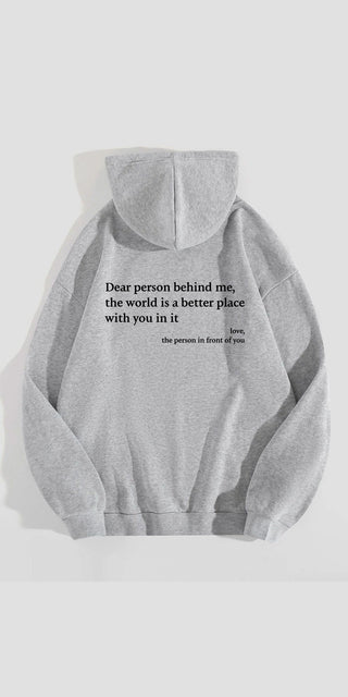 Inspirational slogan hoodie with kangaroo pocket in cozy grey tone