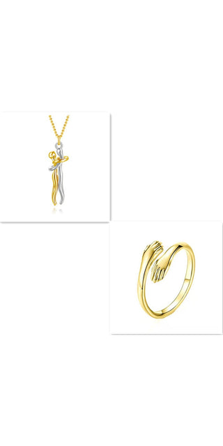 Elegant gold-tone pendant necklace and ring with delicate designs, perfect for chic everyday wear.