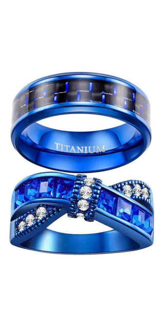 Matching Blue Titanium Rings with Cubic Zirconia Accents
These elegant titanium rings feature a blue finish and diamond-like cubic zirconia accents, making them a stylish choice for couples. The rings are shown in a product arrangement, showcasing their sleek and modern design.