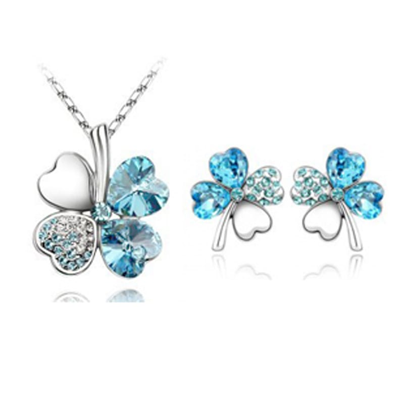 Four-leaf clover crystal necklace earrings