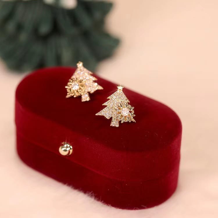 Rotatable Christmas Tree Earrings Shiny Rhinestone