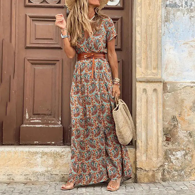 Bohemian Style Waist Trimming Maxi Dress