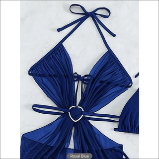 3pcs Halter Neck Bikini Beach Summer Solid Color Split Swimsuit Womens Clothing - K - AROLE