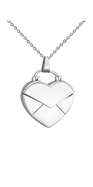Silver heart-shaped pendant necklace with minimalist design, featuring an open lattice pattern and hanging from a delicate chain. Stylish women's jewelry piece.