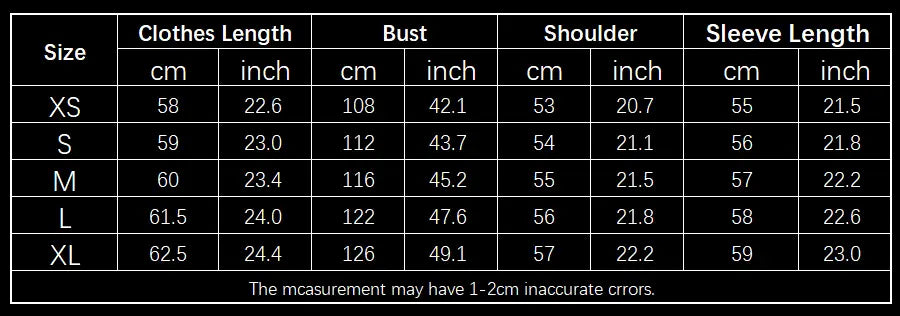 Size Chart - Winter Plush Coat