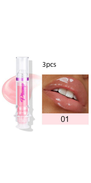 Glossy pink lip gloss in tube. Shimmery lip color for moisturized, luscious lips.