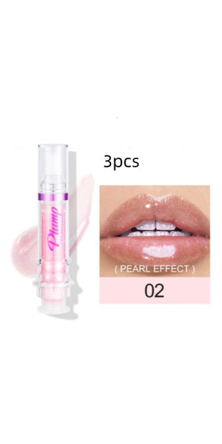 Shimmery pearl effect lip gloss set with 3 tubes in a white and pink package