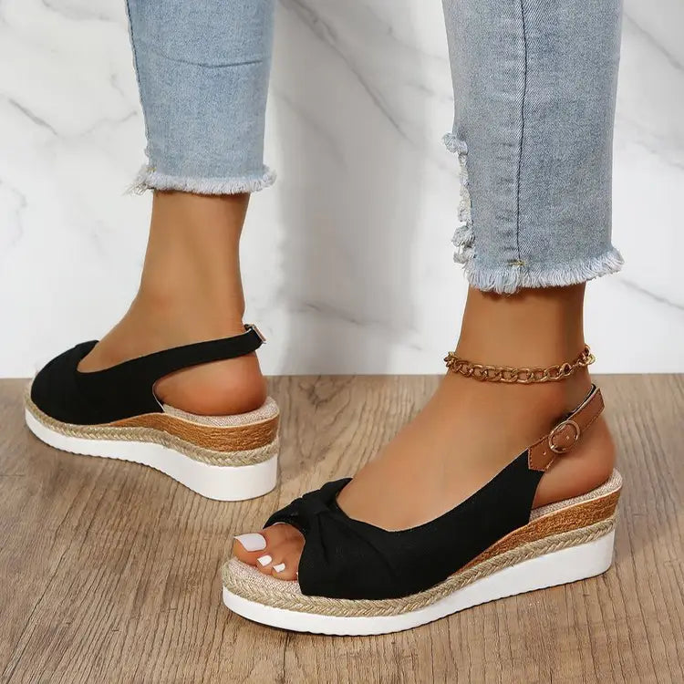 Bow Shoes Summer Peep Toe Platform Sandals Buckle Daily