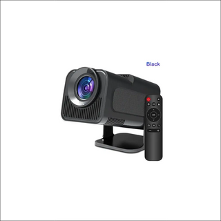 180-degree rotatable home cinema projector with sleek black design and remote control