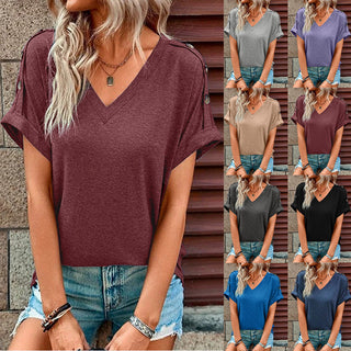 Stylish short-sleeved v-neck t-shirt in various colors, featuring a relaxed fit and casual design ideal for everyday wear.