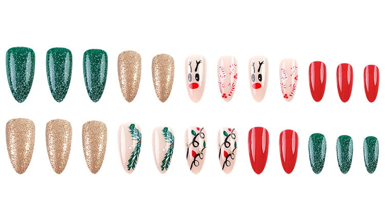 24pcs Christmas False Nails Hat Striped Snowflake Nail Art