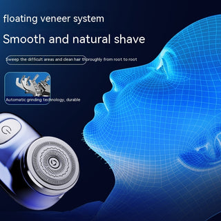 Portable rechargeable electric shaver with floating veneer system for smooth, natural shaving experience