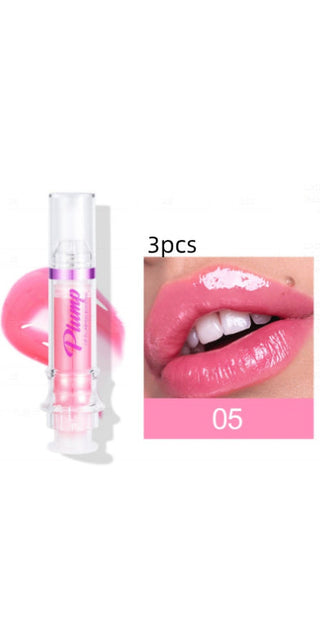 Glossy pink lip gloss with mirror effect. Trendy lipstick in soft, slightly spicy hue. Luxurious liquid lipstick for vibrant, hydrated lips.