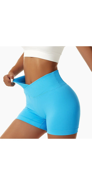 Tight seamless blue sports shorts for active women's workout routine