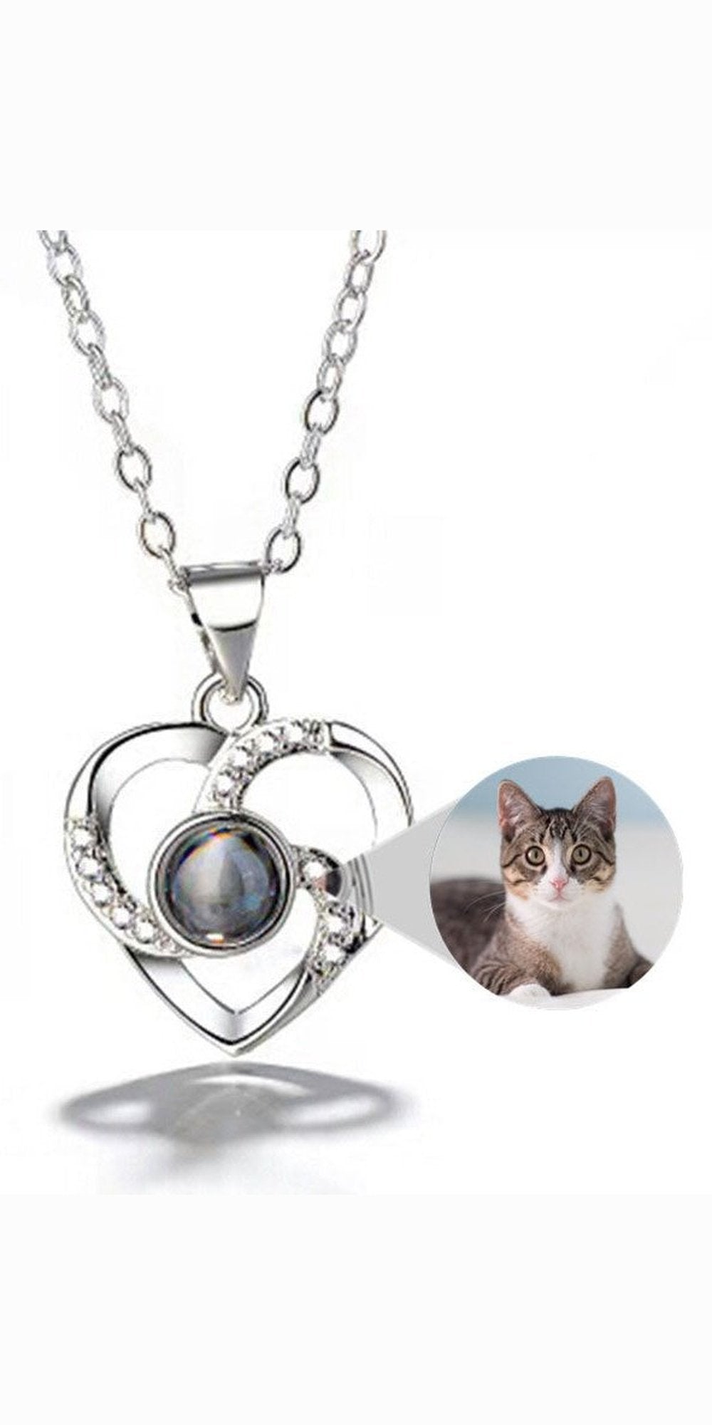 S925 Silver Romantic Colorful Photo Projection Necklace Heart Shaped Pendant Necklace