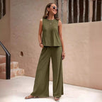 Solid Color Loose Pants Set – Casual & Elegant Two-Piece
