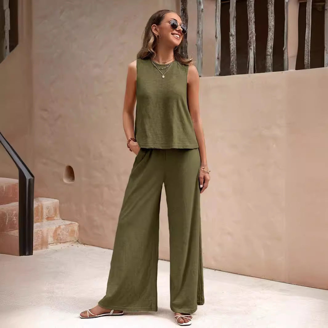 Solid Color Loose Pants Set – Casual & Elegant Two-Piece