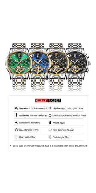 Stylish Skeleton Mechanical Watches: Luxurious, Waterproof Timepieces with Day-Date Display for Discerning Men