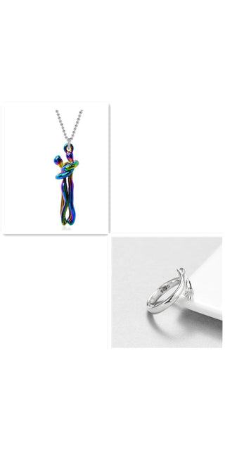Elegant silver-toned unisex necklace with a colorful abstract cross pendant, perfect for adding a touch of style to any outfit.