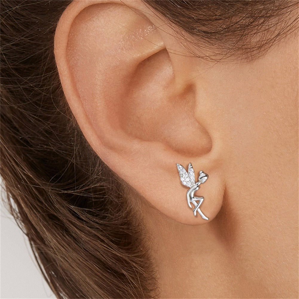 New Wings Girl Flower Fairy Stud Earrings