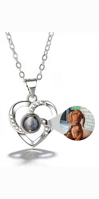 Elegant Silver-Tone Heart-Shaped Pendant Necklace with Photo Projection Feature, Ideal Fashion Accessory