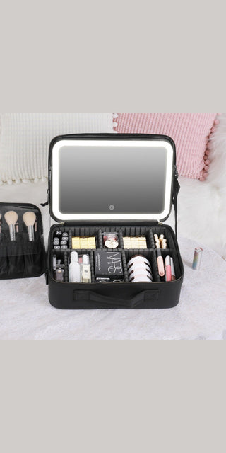 Smart LED Cosmetic Case with Mirror - Spacious Storage for Travel Makeup Essentials