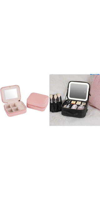 Stylish makeup case with mirror. Large capacity storage for cosmetics and beauty tools. Portable and fashionable design for travel.